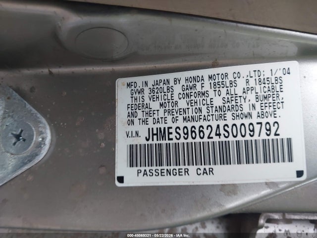 Aukcja sprzedaży 2004 Honda Civic Hybrid, vin: JHMES96624S009792, numer aukcji: 45069321