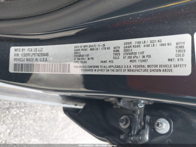 Продаж на аукціоні авто 2026 Ram 1500 Laramie  4x4 5'7 Box, vin: 1C6SRFJP8TN289446, номер лоту: 45069322