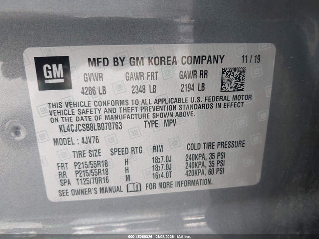 2020 Buick Encore Fwd Essence მანქანა იყიდება აუქციონზე, vin: KL4CJCSB8LB070763, აუქციონის ნომერი: 45069326