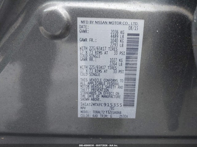 Продажа на аукционе авто 2015 Nissan Rogue Sv, vin: 5N1AT2MTXFC915355, номер лота: 45069330
