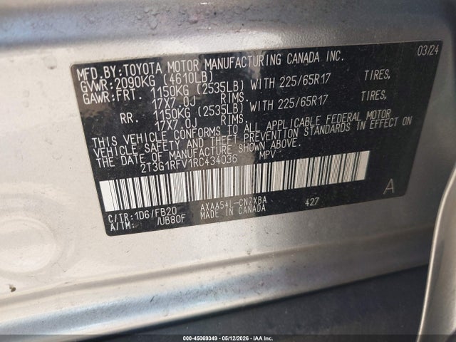 Aukcja sprzedaży 2024 Toyota Rav4 Le, vin: 2T3G1RFV1RC434036, numer aukcji: 45069349