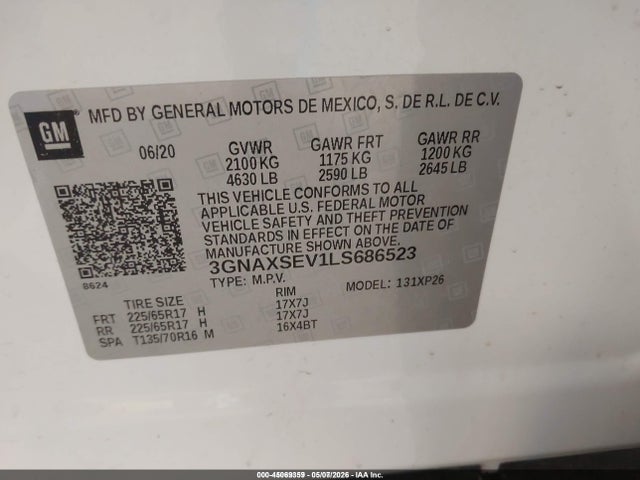 3GNAXSEV1LS686523 Chevrolet Equinox Awd Ls