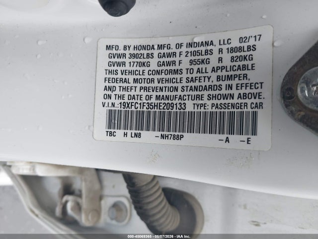 Aukcja sprzedaży 2017 Honda Civic Ex-t, vin: 19XFC1F35HE209133, numer aukcji: 45069365