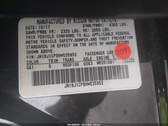 Продаж на аукціоні авто 2017 Nissan Rogue Sport Sl, vin: JN1BJ1CP8HW035952, номер лоту: 45069397