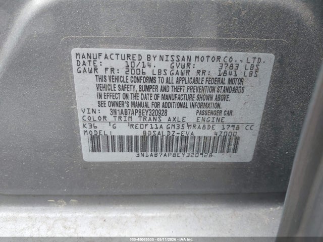Продаж на аукціоні авто 2014 Nissan Sentra Sv, vin: 3N1AB7AP8EY320928, номер лоту: 45069500