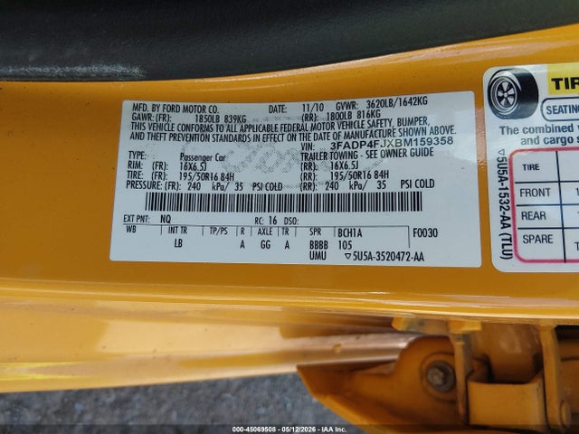 Продаж на аукціоні авто 2011 Ford Fiesta Ses, vin: 3FADP4FJXBM159358, номер лоту: 45069508