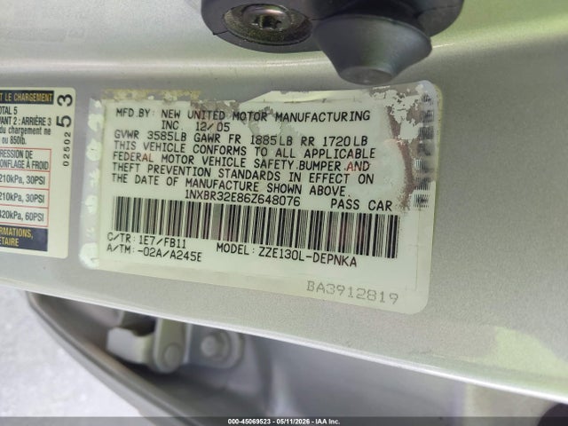 Aukcja sprzedaży 2006 Toyota Corolla Le, vin: 1NXBR32E86Z648076, numer aukcji: 45069523