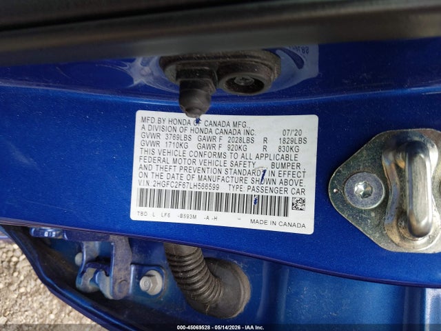 45069528 :رقم المزاد ، 2HGFC2F67LH566599 vin ، 2020 Honda Civic Lx مزاد بيع