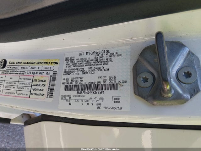 45069531 :رقم المزاد ، 3FA6P0HD4HR375596 vin ، 2017 Ford Fusion Se مزاد بيع