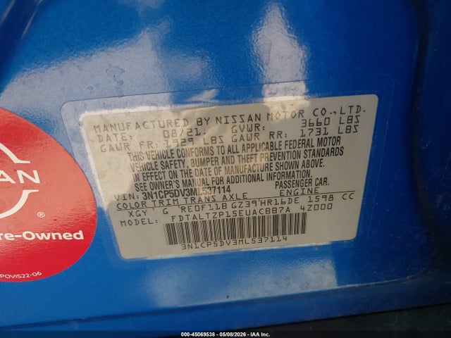 Aukcja sprzedaży 2021 Nissan Kicks Sr Xtronic Cvt, vin: 3N1CP5DV3ML537114, numer aukcji: 45069538