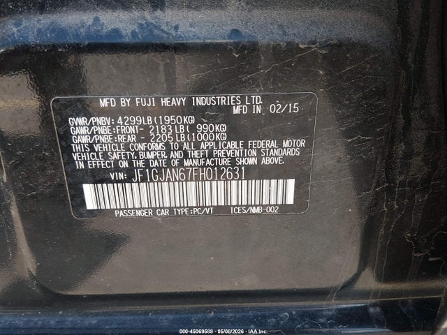 Aukcja sprzedaży 2015 Subaru Impreza 2.0i Limited, vin: JF1GJAN67FH012631, numer aukcji: 45069588