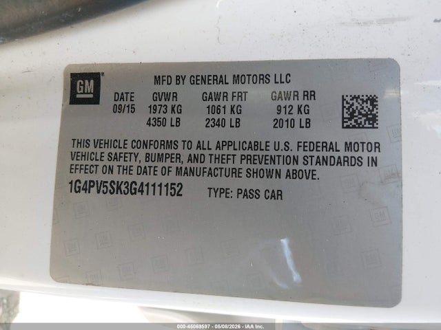 Продажа на аукционе авто 2016 Buick Verano 1sv, vin: 1G4PV5SK3G4111152, номер лота: 45069597