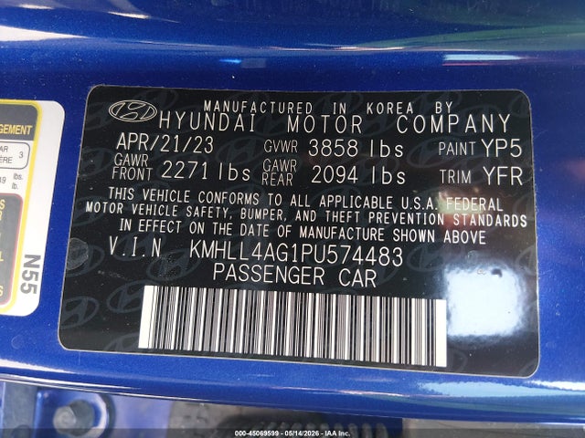 2023 Hyundai Elantra Se მანქანა იყიდება აუქციონზე, vin: KMHLL4AG1PU574483, აუქციონის ნომერი: 45069599