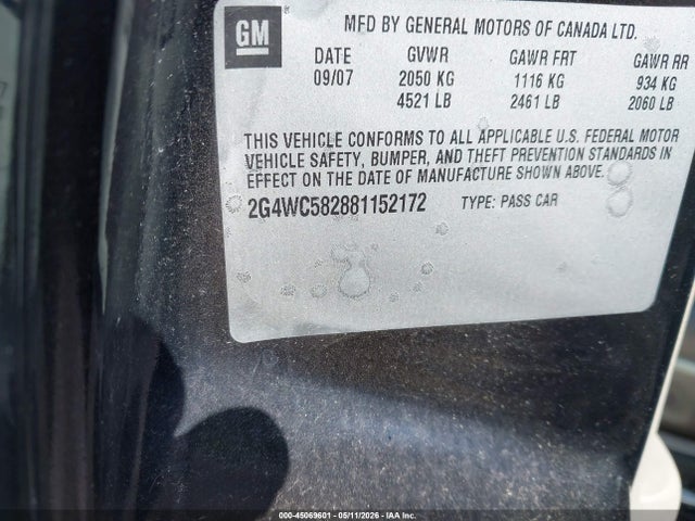 2008 Buick Lacrosse Cx მანქანა იყიდება აუქციონზე, vin: 2G4WC582881152172, აუქციონის ნომერი: 45069601