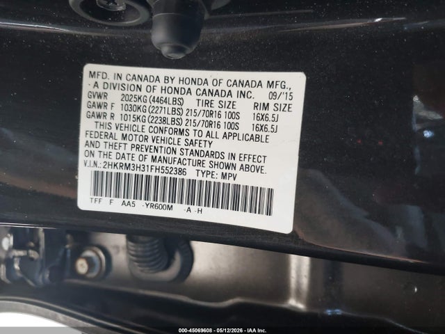 Aukcja sprzedaży 2015 Honda Cr-v Lx, vin: 2HKRM3H31FH552386, numer aukcji: 45069608