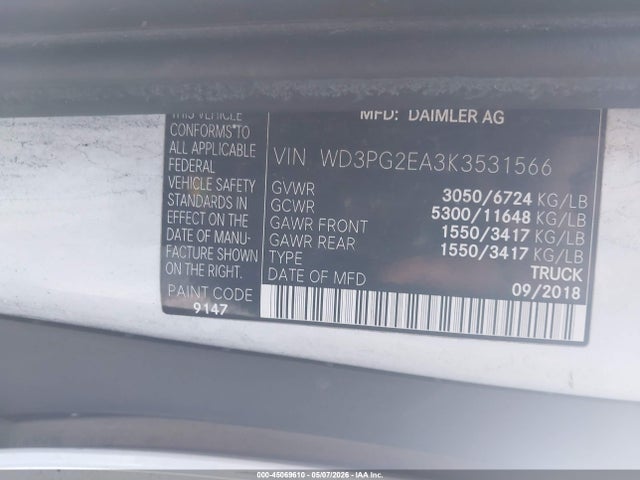 Продажа на аукционе авто 2019 Mercedes-benz Metris, vin: WD3PG2EA3K3531566, номер лота: 45069610