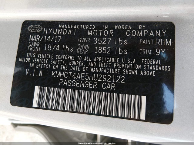 Aukcja sprzedaży 2017 Hyundai Accent Se, vin: KMHCT4AE5HU292122, numer aukcji: 45069630