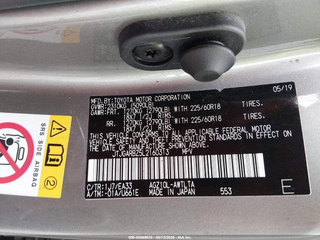 45069635 :رقم المزاد ، JTJGARBZ5L2160313 vin ، 2020 Lexus Nx 300 مزاد بيع