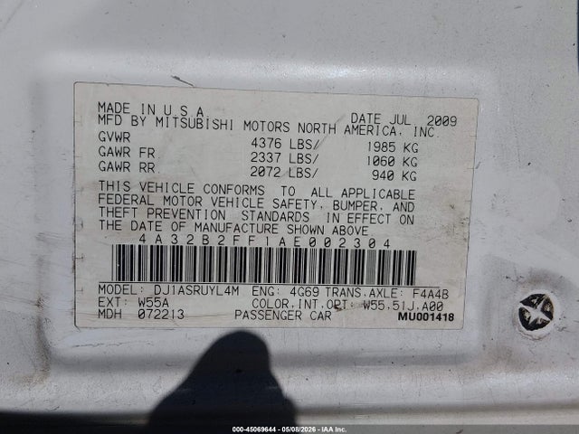 Продаж на аукціоні авто 2010 Mitsubishi Galant Fe, vin: 4A32B2FF1AE002304, номер лоту: 45069644