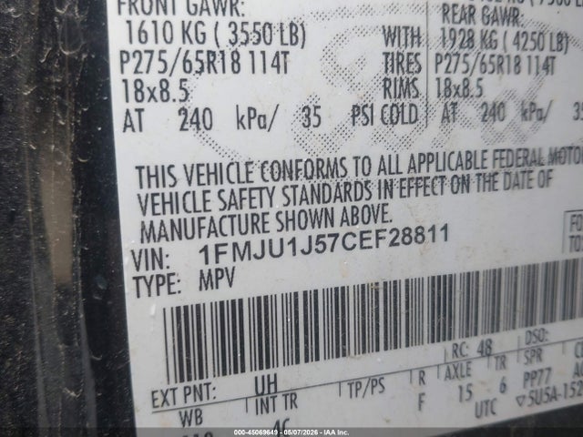 Продажа на аукционе авто 2012 Ford Expedition Xlt, vin: 1FMJU1J57CEF28811, номер лота: 45069649
