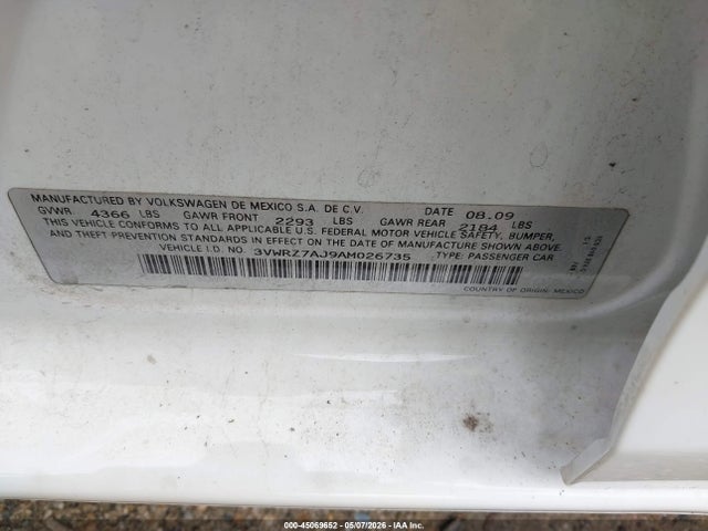 Продаж на аукціоні авто 2010 Volkswagen Jetta Se, vin: 3VWRZ7AJ9AM026735, номер лоту: 45069652