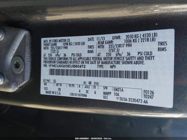1FMCU0GX5EUB60472 Ford ESCAPE SE