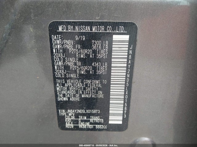 Продажа на аукционе авто 2020 Nissan Armada Sl 2wd, vin: JN8AY2ND5LX015873, номер лота: 45069718