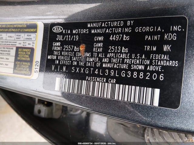45069734 :رقم المزاد ، 5XXGT4L39LG388206 vin ، 2020 Kia Optima Lx مزاد بيع