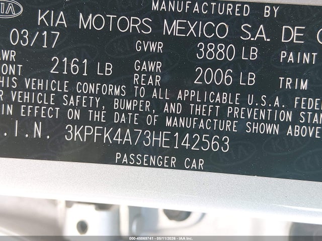Aukcja sprzedaży 2017 Kia Forte Lx, vin: 3KPFK4A73HE142563, numer aukcji: 45069741
