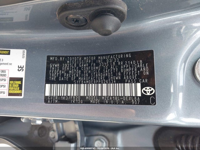 45069743 :رقم المزاد ، 5YFB4MDE8PP026534 vin ، 2023 Toyota Corolla Le مزاد بيع