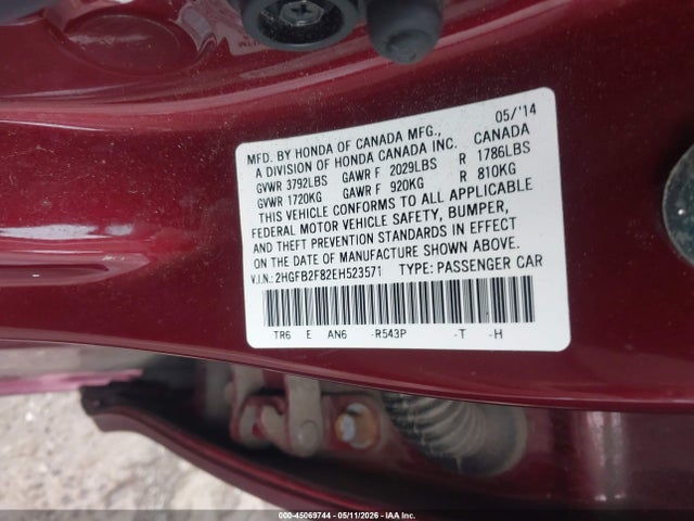 Продаж на аукціоні авто 2014 Honda Civic Ex, vin: 2HGFB2F82EH523571, номер лоту: 45069744