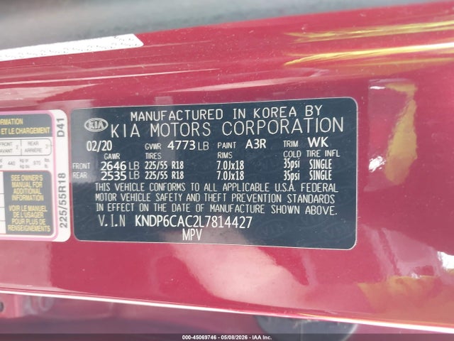 2020 Kia Sportage S მანქანა იყიდება აუქციონზე, vin: KNDP6CAC2L7814427, აუქციონის ნომერი: 45069746