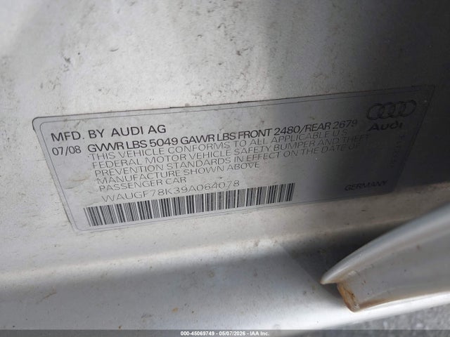 Aukcja sprzedaży 2009 Audi A4 2.0t Avant, vin: WAUGF78K39A064078, numer aukcji: 45069749