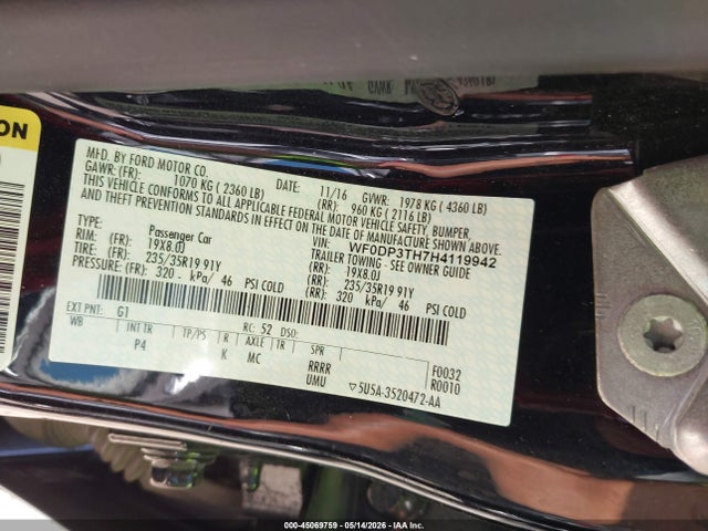 Продаж на аукціоні авто 2017 Ford Focus Rs, vin: WF0DP3TH7H4119942, номер лоту: 45069759