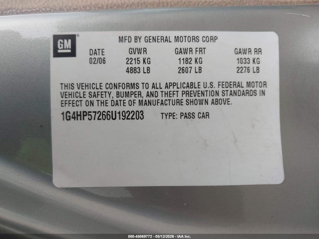 Aukcja sprzedaży 2006 Buick Lucerne Cx, vin: 1G4HP57266U192203, numer aukcji: 45069772