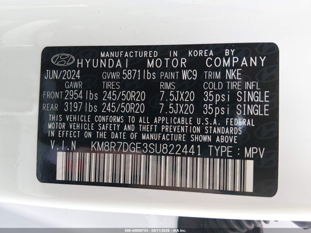 Продажа на аукционе авто 2025 Hyundai Palisade Calligraphy Night Edition, vin: KM8R7DGE3SU822441, номер лота: 45069783