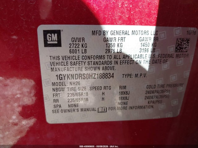 Aukcja sprzedaży 2017 Cadillac Xt5 Luxury, vin: 1GYKNDRS0HZ188834, numer aukcji: 45069805