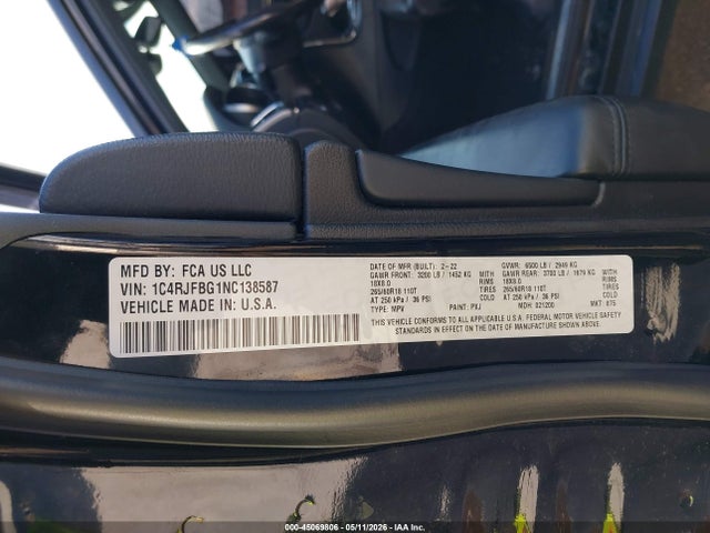 45069806 :رقم المزاد ، 1C4RJFBG1NC138587 vin ، 2022 Jeep Grand Cherokee Wk Limited 4x4 مزاد بيع