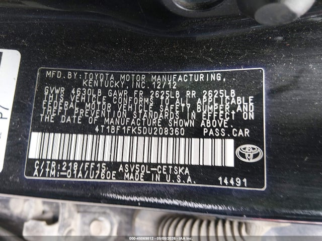 2013 Toyota Camry Se მანქანა იყიდება აუქციონზე, vin: 4T1BF1FK5DU208360, აუქციონის ნომერი: 45069812