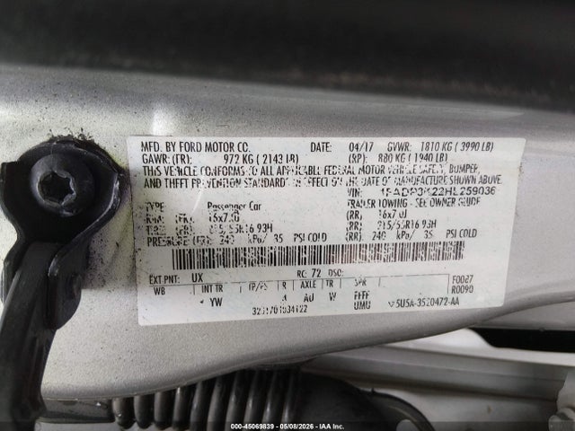 45069839 :رقم المزاد ، 1FADP3K22HL259036 vin ، 2017 Ford Focus Se مزاد بيع