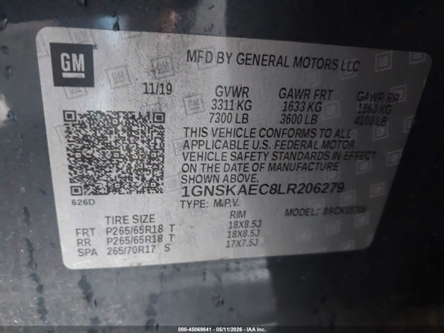 1GNSKAEC8LR206279 Chevrolet Tahoe 4wd Ls