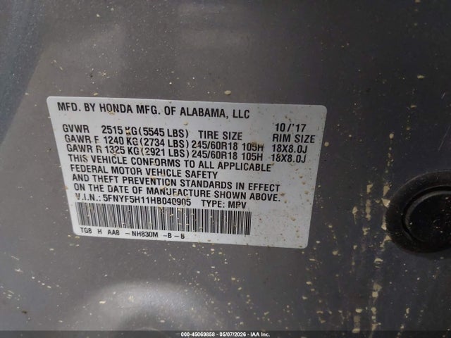 Honda PILOT LX 2017 5FNYF5H11HB040905 Image 9