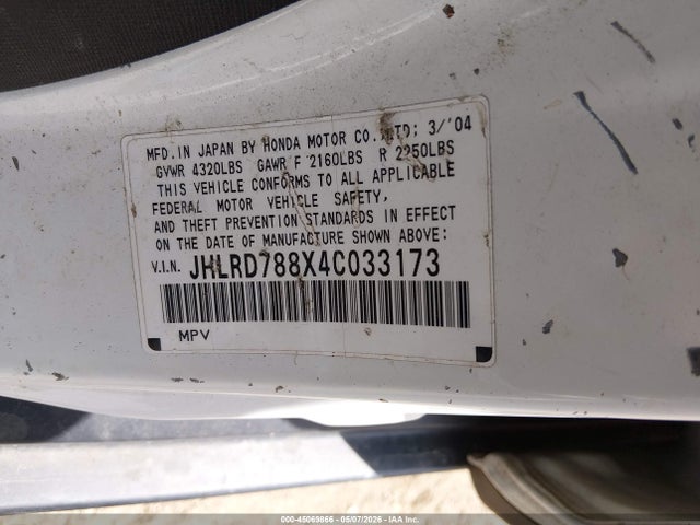 Auction sale of the 2004 Honda Cr-v Ex, vin: JHLRD788X4C033173, lot number: 45069866