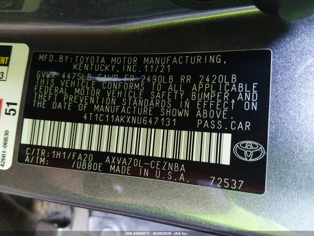 4T1C11AKXNU647131 Toyota CAMRY LE