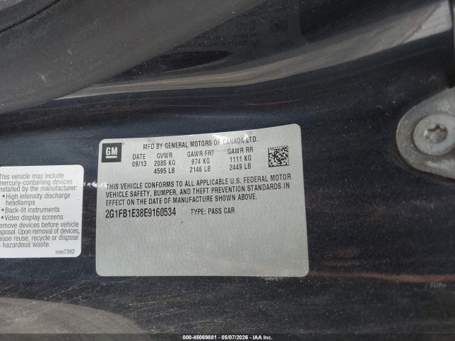 45069881 :رقم المزاد ، 2G1FB1E38E9160534 vin ، 2014 Chevrolet Camaro 1lt مزاد بيع