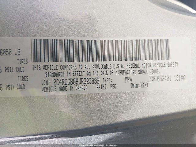 Продажа на аукционе авто 2018 Dodge Grand Caravan Se, vin: 2C4RDGBG8JR323895, номер лота: 45069896