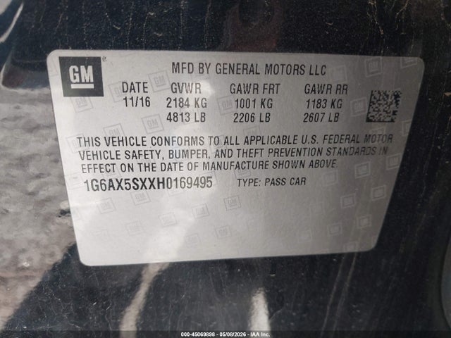Продажа на аукционе авто 2017 Cadillac Cts Luxury, vin: 1G6AX5SXXH0169495, номер лота: 45069898