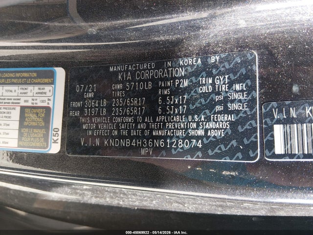 Aukcja sprzedaży 2022 Kia Carnival Mpv Lx Seat Package, vin: KNDNB4H36N6128074, numer aukcji: 45069922