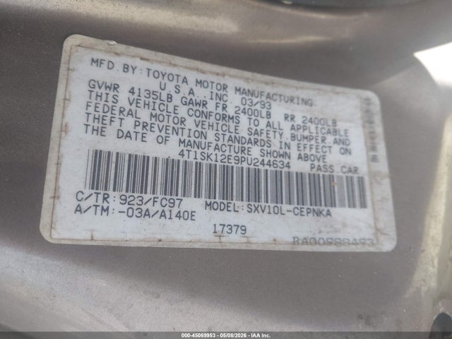 Aukcja sprzedaży 1993 Toyota Camry Le, vin: 4T1SK12E9PU244634, numer aukcji: 45069953