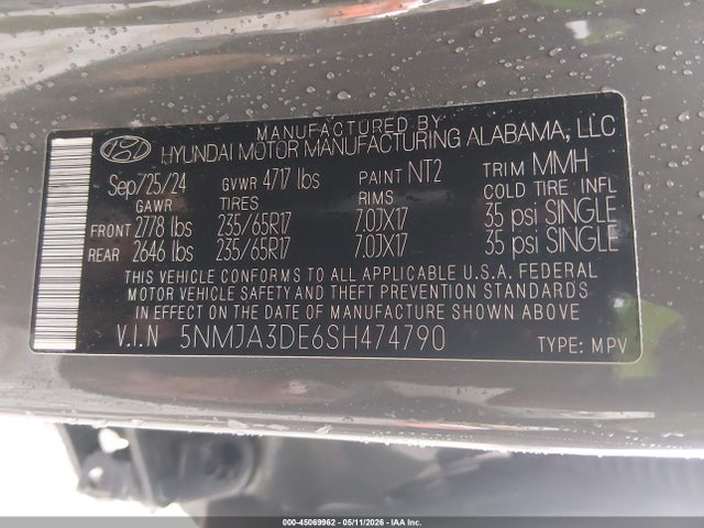 Aukcja sprzedaży 2025 Hyundai Tucson Se, vin: 5NMJA3DE6SH474790, numer aukcji: 45069962